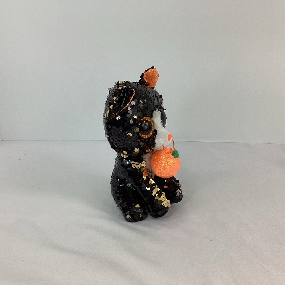 Ty Flippables Plush Jinx Black Cat Pumpkin 6” Halloween Sequins Stuffed Animal - Picture 5 of 11